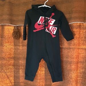 Nike Black One-Piece Hoodie Romper with Red Logo